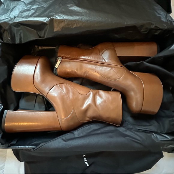 Saint Laurent Billy 85 Platform Booties Butternut Fonce Canguro Anilina 38.5 New - Picture 5 of 9